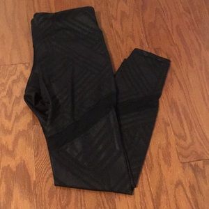 Black leggings with mesh stripes